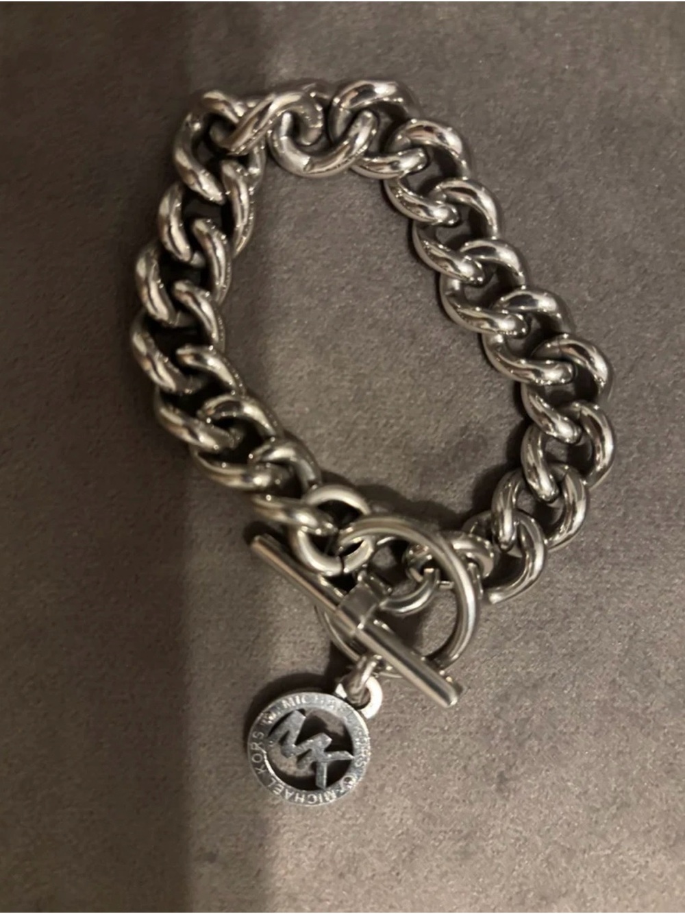 Micheal Kors Stainless Steel/Silver Tone Toggle Bracelet with MK Charm, 8 Inches